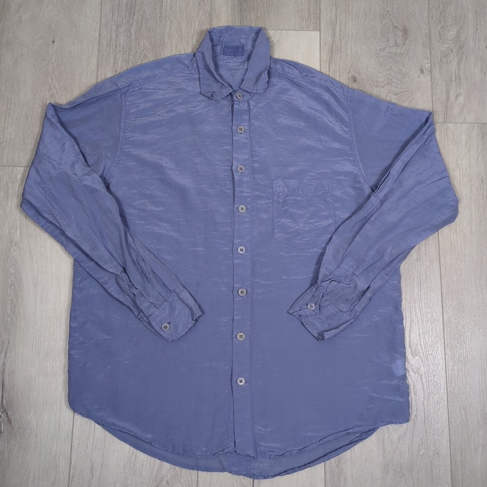 CP Shades Button Up Shirt Mens Large Blue Long Sleeve Cotton Silk Blend USA Made